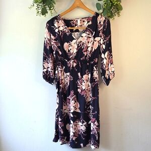 Maternity Ingrid & Isabel Black and Pink Floral Long Sleeve Maternity Dress